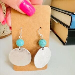 Silver and Faux Turquoise Dangle Earrings